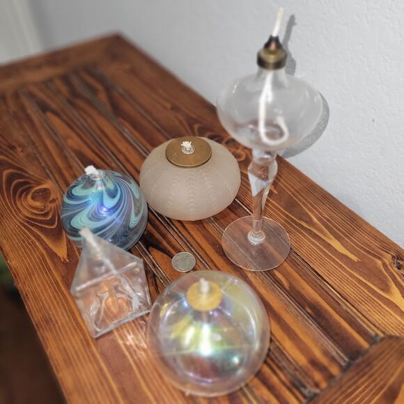 Lot of 5 Vintage - Hand Blown Glass & Assorted Oil Lamps Clear Ambient Romantic - Picture 3 of 16